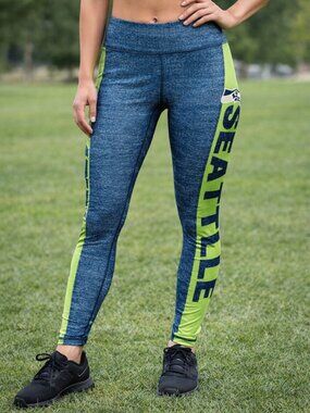 Seattle Seahawks NFL Leggings Women’s Size L Blue Neon Green Athletic Pants